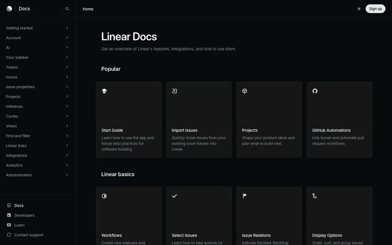Linear Docs &mdash; 시작 가이드부터 GitHub 자동화까지 정리된 공식 문서