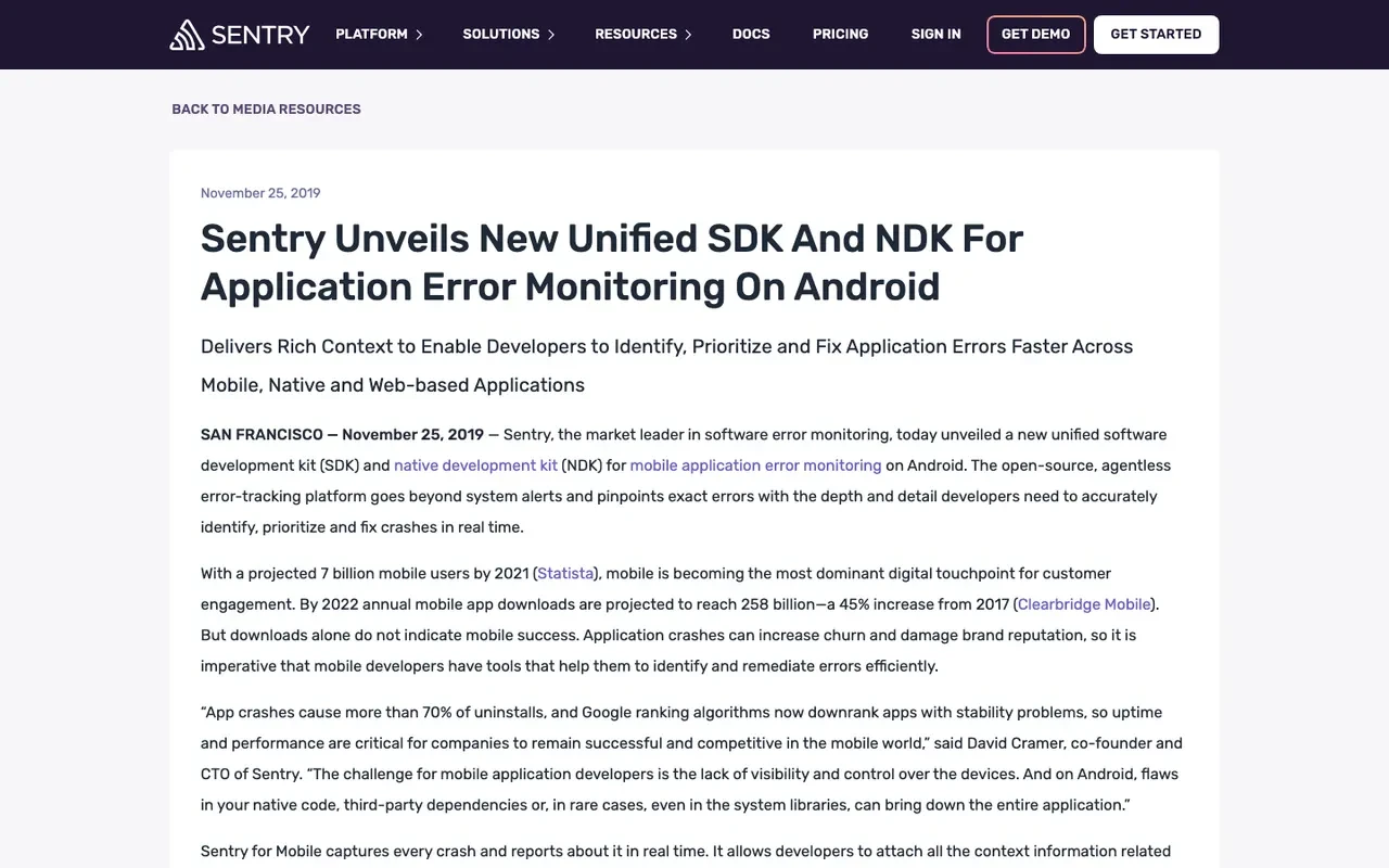 Sentry 안드로이드 통합 SDK 발표 &mdash; 모바일 플랫폼 지원 강화의 일환