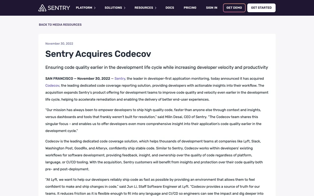 Sentry의 Codecov 인수 &mdash; 코드 품질 관리 영역 진출
