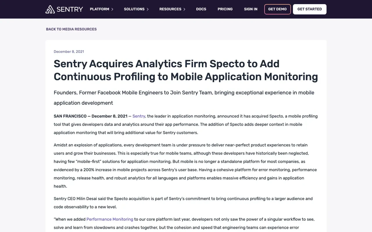 Sentry의 Specto 인수 &mdash; 모바일 연속 프로파일링 기능 추가