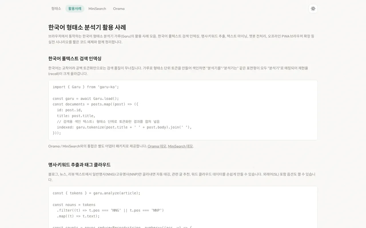 한국어 형태소 분석기 가루(Garu) 스크린샷 2